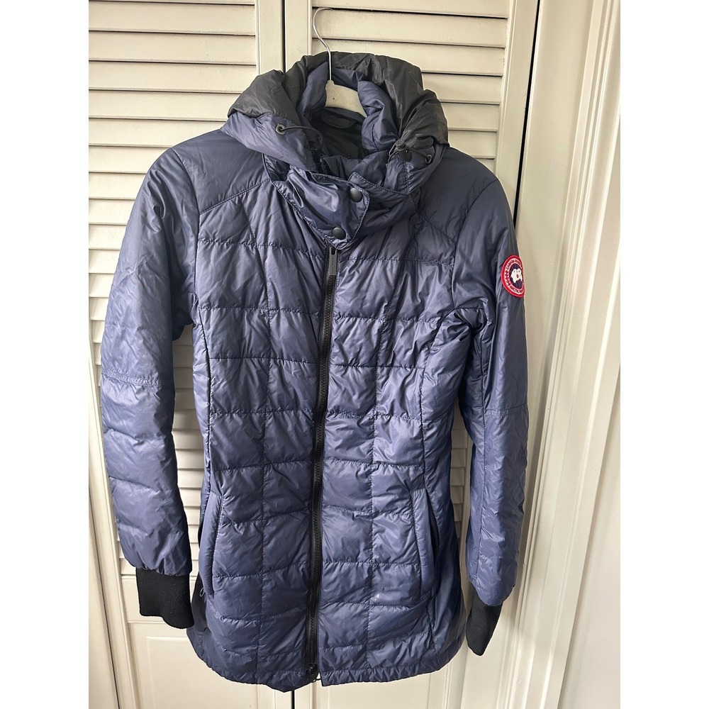 Canada Goose Abbott Hoody Navy Blue Down Puffer Jacket Women Slim Fit Hooded - Picture 2 of 12